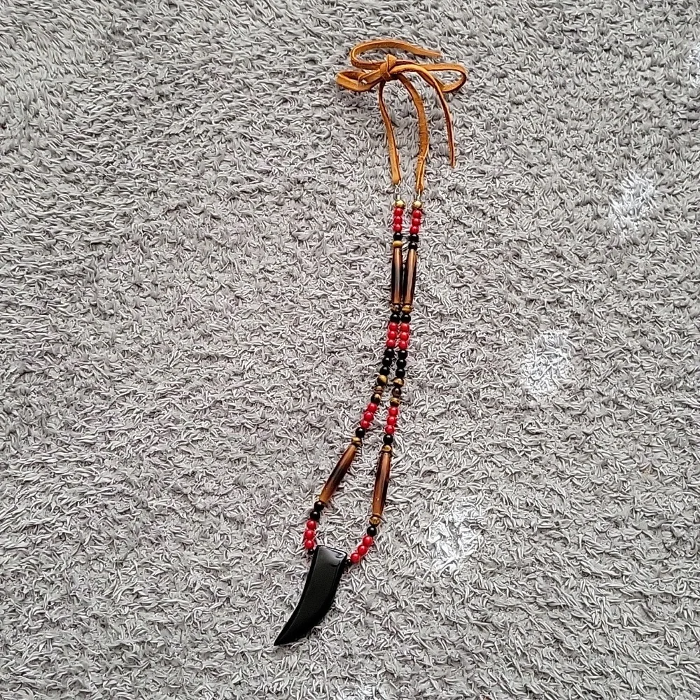 Southwestern Tiger Eye Onyx Hairpipe Bone Jasper Claw Necklace Biker Gift